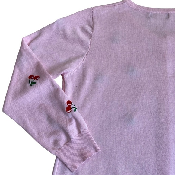 Curlbiuty Light Pink Cardigan with Embroidered Cherries Buttons Down Size 1X - Picture 8 of 15